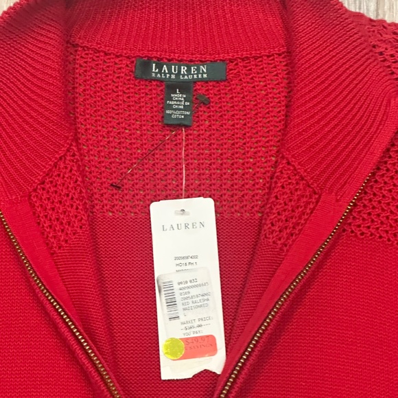 Lauren Ralph Lauren Red Knit Quarter Zip Long Sleeve Dress Size L - Picture 4 of 6